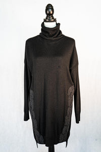All Saints Turtleneck Black Knit Long Sleeve Tunic/Dress - Large