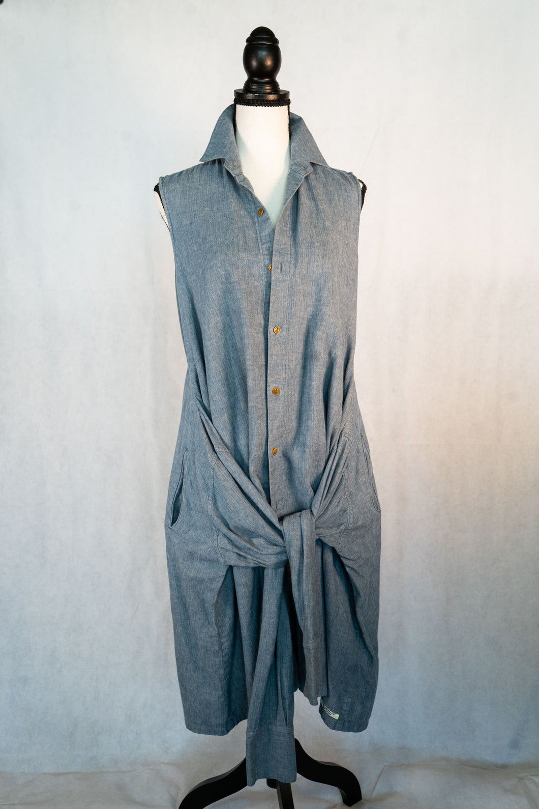 Yohji Yamamoto Regulation Sleeveless tie front denim dress - Size 3 (large)